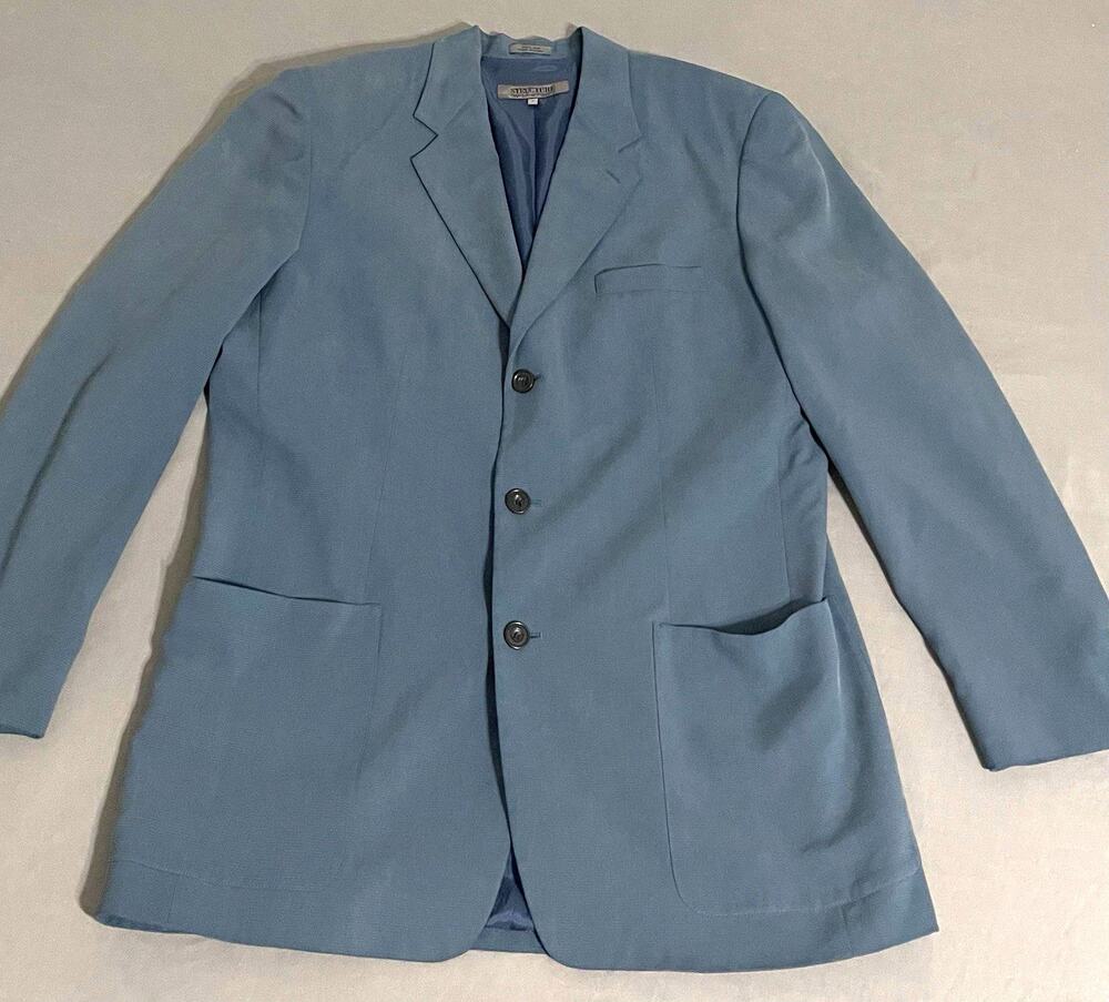 Structure 100% Silk Blazer Jacket Blue L 48" Chest 3-Button Lined Notch